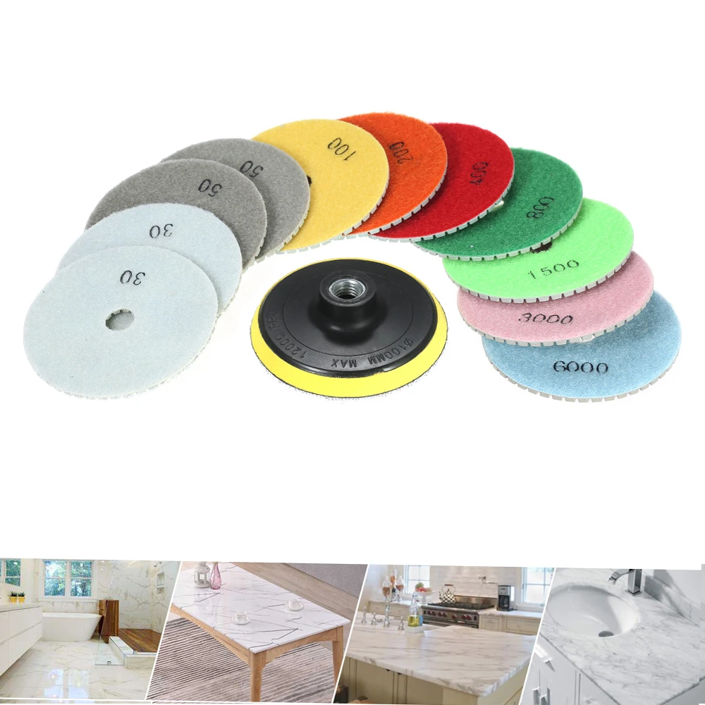 

4 дюйма 100 мм сухие/влажные алмазные 3-ступенчатые полировальные подушечки для гранита, бетона, мрамора, полировки, мрамора, камня, керамической плитки, бетона