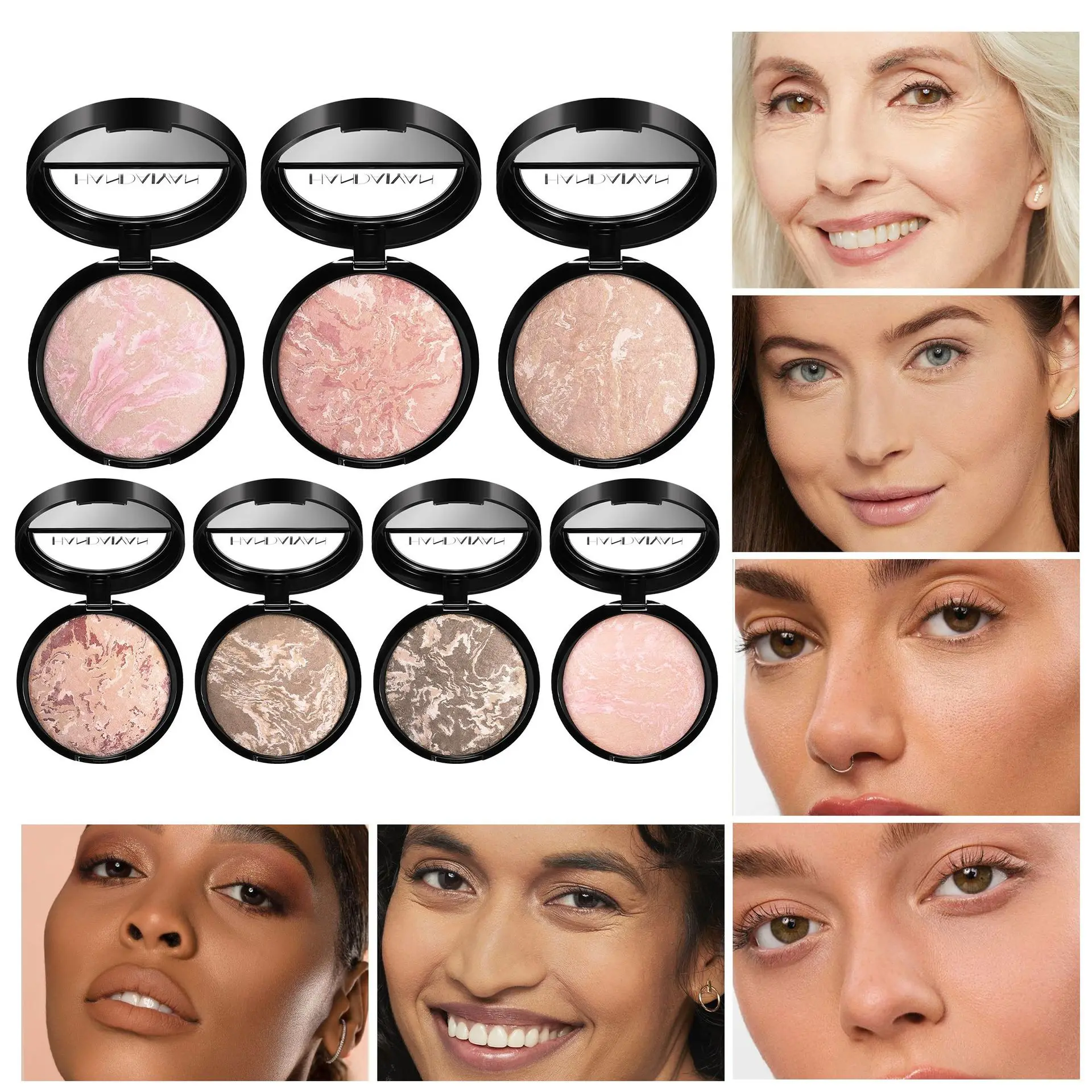 7 色のハイライターパウダーメイクアップパウダーオイルコントロールファイングリッター高光沢ブロンズ大理石フェイスパウダー輪郭メイク