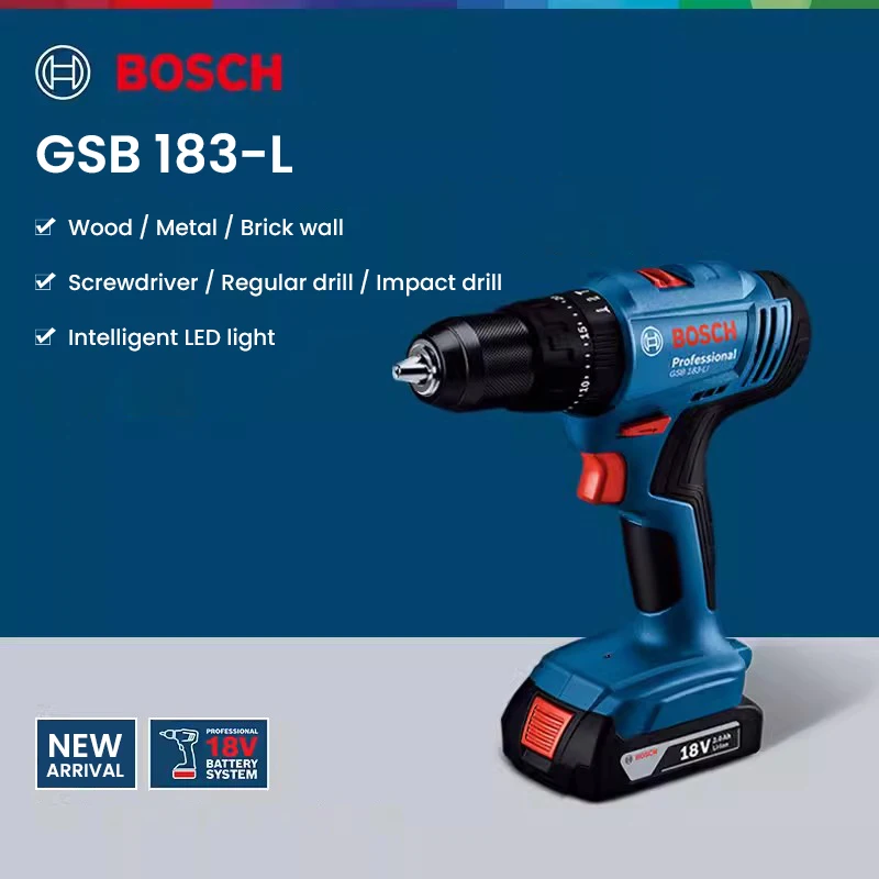 BOSCH GSB183 Electric Drill Screwdriver Impact Drill 18V Li-battery 20 Gears Adjustment 2-Speed Power Tools for Wood Steel Stone