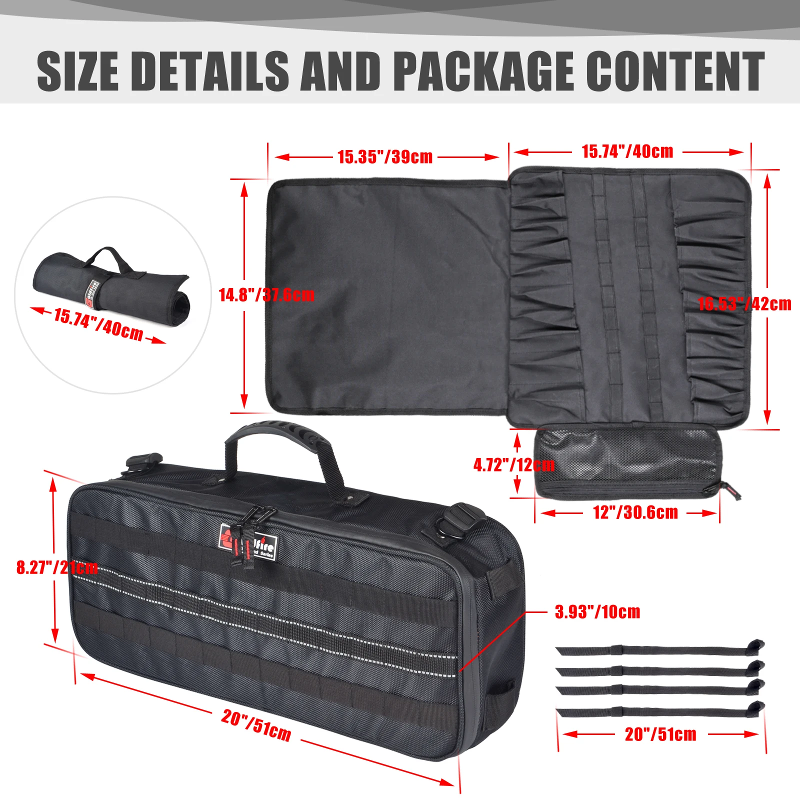 Universal Travel Tool Kit Storage Cable Bag Heavy Duty Canvas Organizer Tool Roll Wrench for UTV ATV SxS Car Truck 4 x4 Offroad