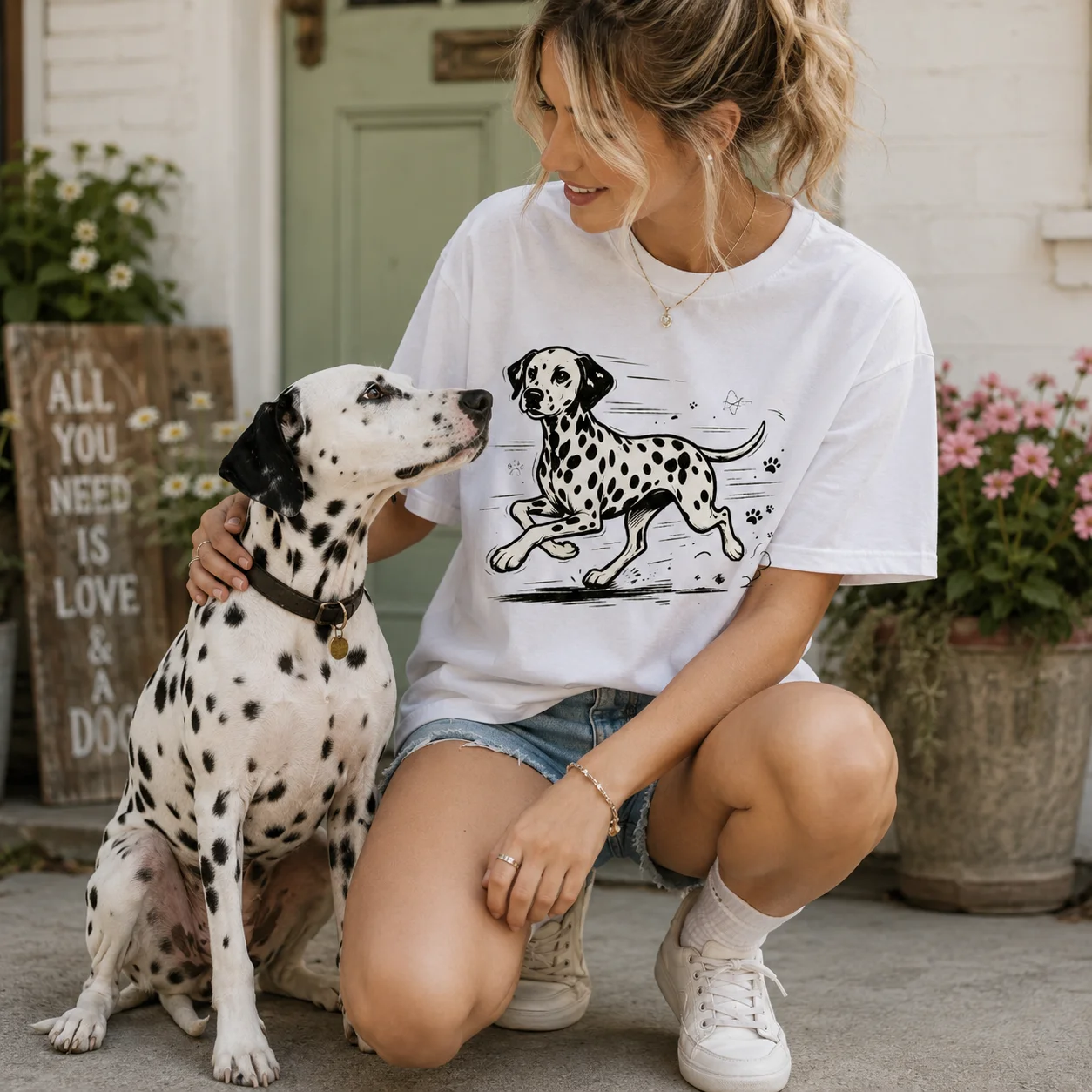 Dalmatian Dog Graphic T Shirt Women's Casual Crew Neck Short Sleeve Cute Puppy Print Summer Streetwear Tee Top