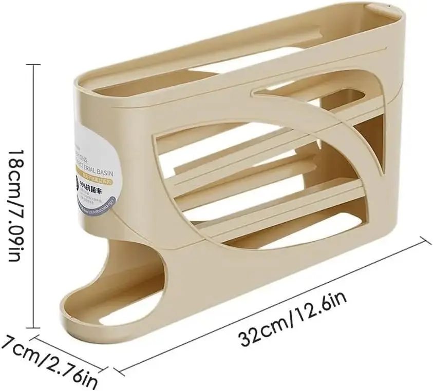 Sanmk Industrial 4-Tier Automatic Rolling Eggs Holder for Fridge (Beige)