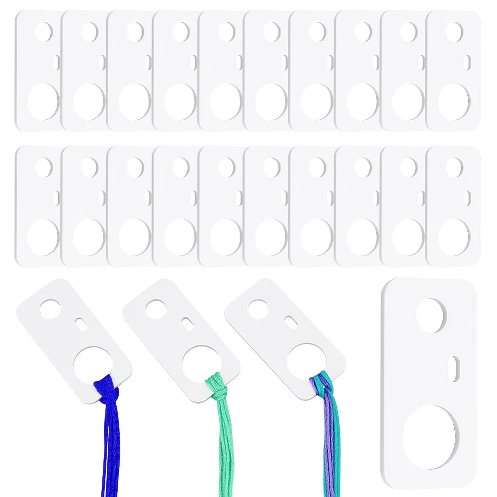 

30Pcs Acrylic Thread Winding Boards Floss Bobbin Thread Organizer Card for Cross-Stitch White 49.5x24.5x3mm Hole: 8mm 15mm