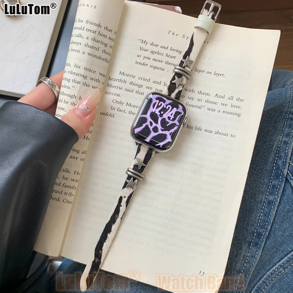 Vintage Animal Print Strap for Apple Iwatch Series 11 10 9 8 7 6 5 4 SE Ultra Watch Band 38 40 41 42 44 45 46 49mm Metal Leather