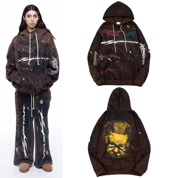 

Толстовка с капюшоном на подкладке Hell Star fiti, свободная посадка, уличный свитшот ранней осени, молодежный модный длинный све