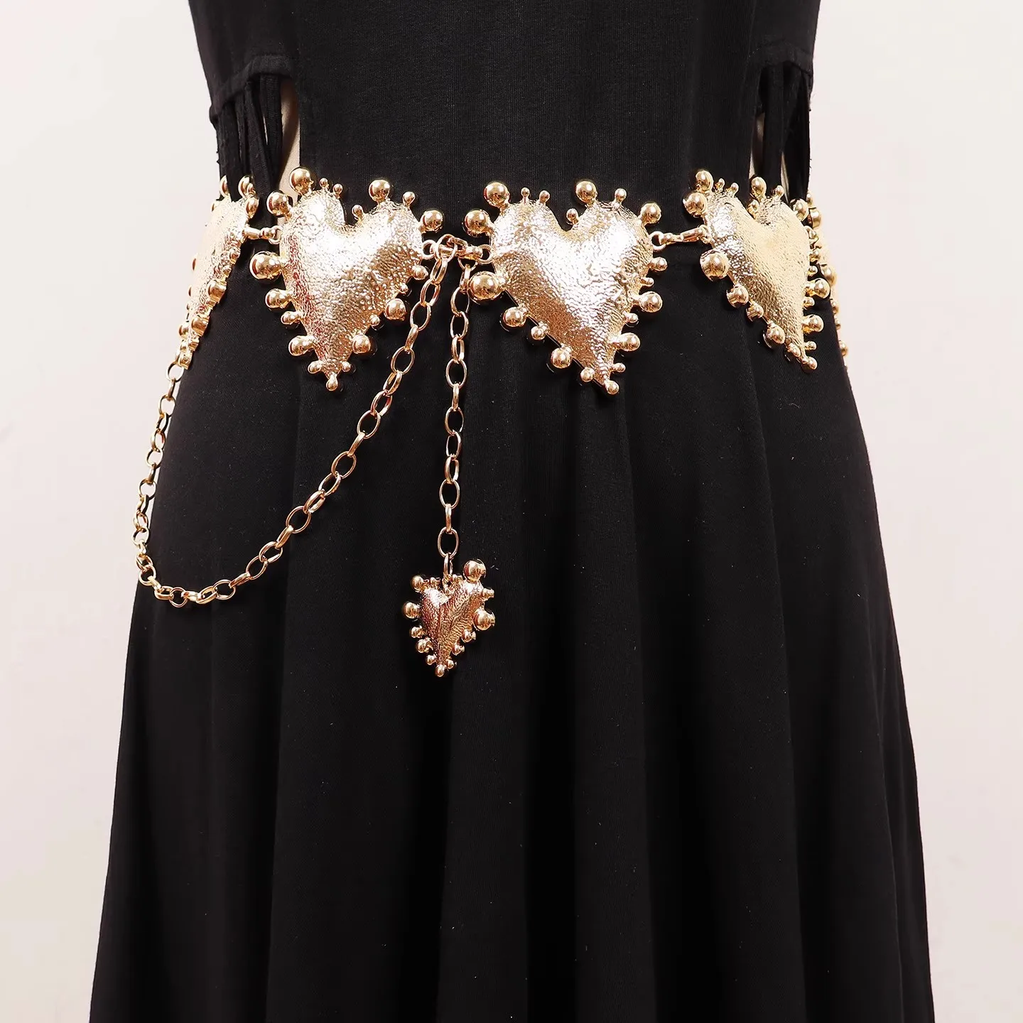 Women's Gold Silver Heart Metal Chain Cummerbunds Female Dress Corsets Waistband Belts Decoration Wide Belt R3075
