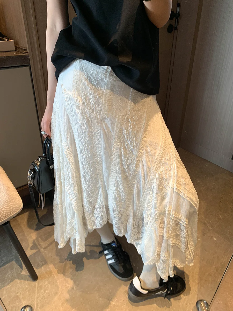 

Early spring new gentle irregular lace jacquard high waist slimming A-line skirt