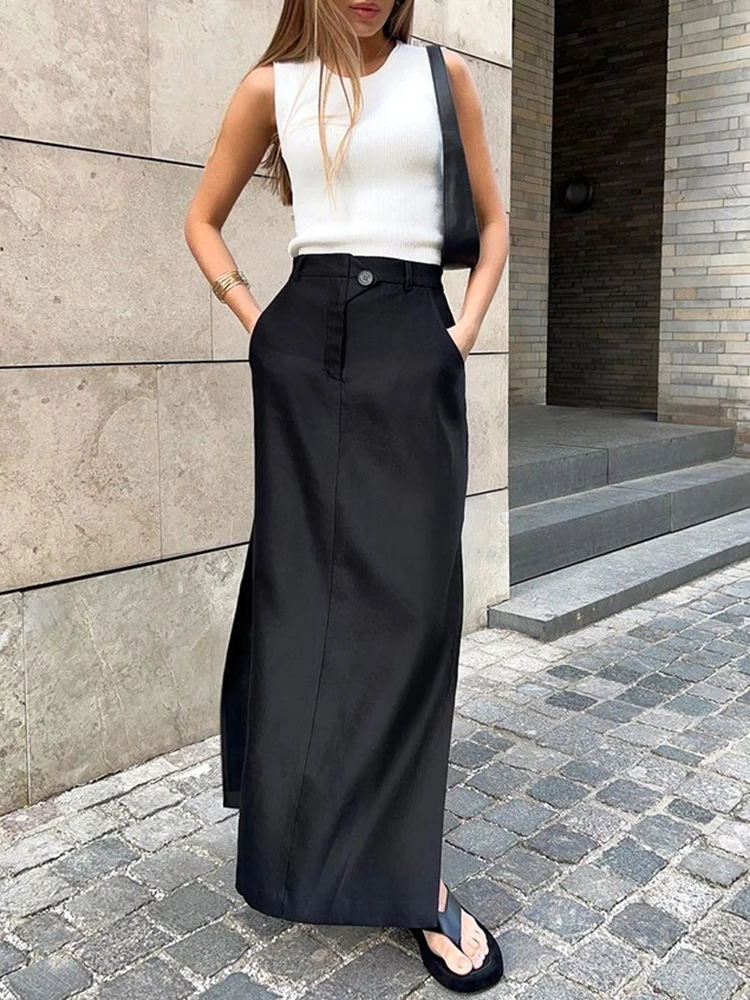 

Ele Юбка с разрезом и высокой талией f-Length A-Line Street Sle Длинная юбка для женщин в однотонном цвете Twenties