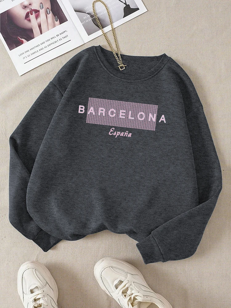 Barcelona Espana Printed Tracksuit Men Harajuku Soft Round Neck Sweatshirt Warm Comfortable Hooded Autumn Fleece Retro Clothes