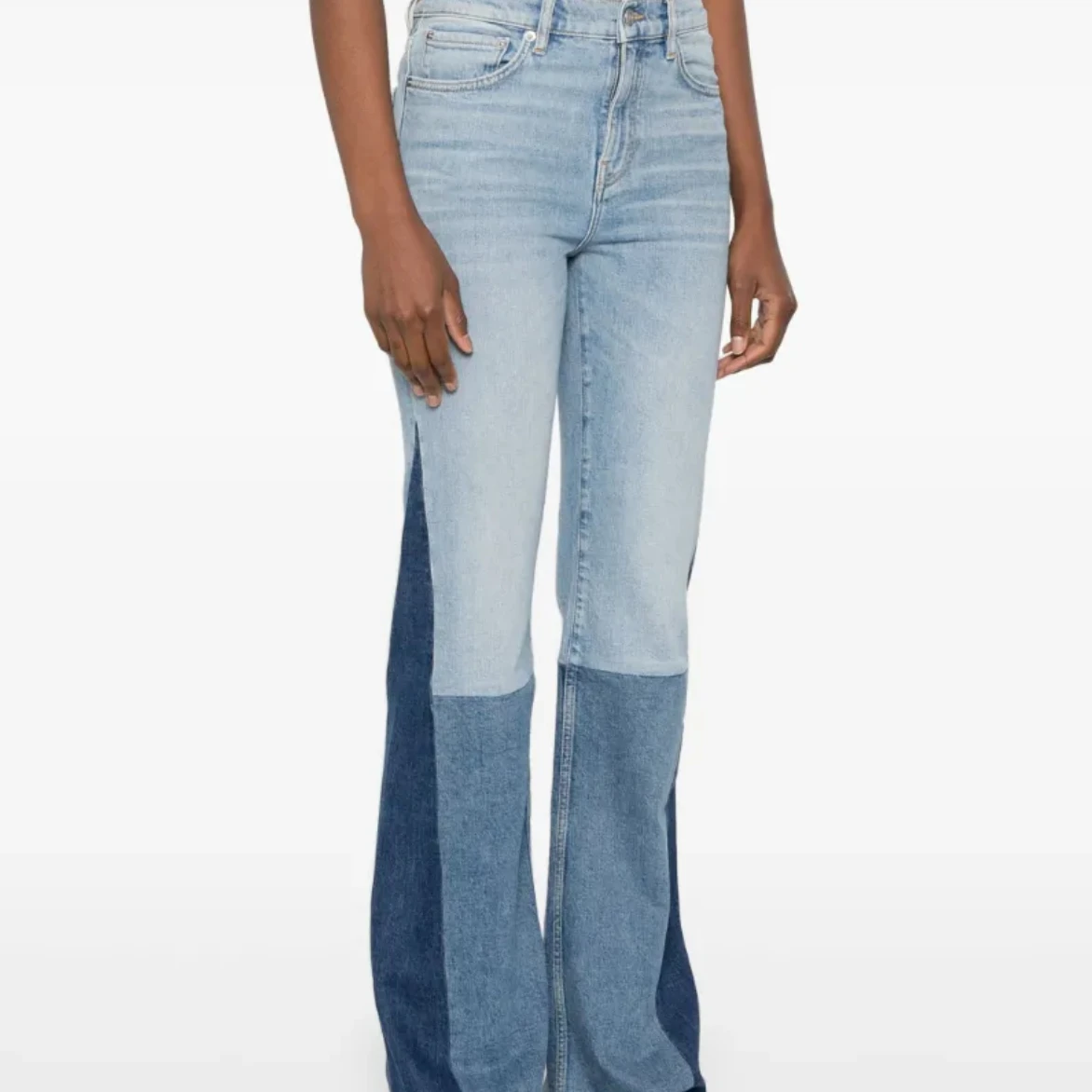 

Faionable Patchwork High Waist Bell Bot Jeans Distred Waed Spring 2025 Women's Casual Wide Leg Pants Denim Blue