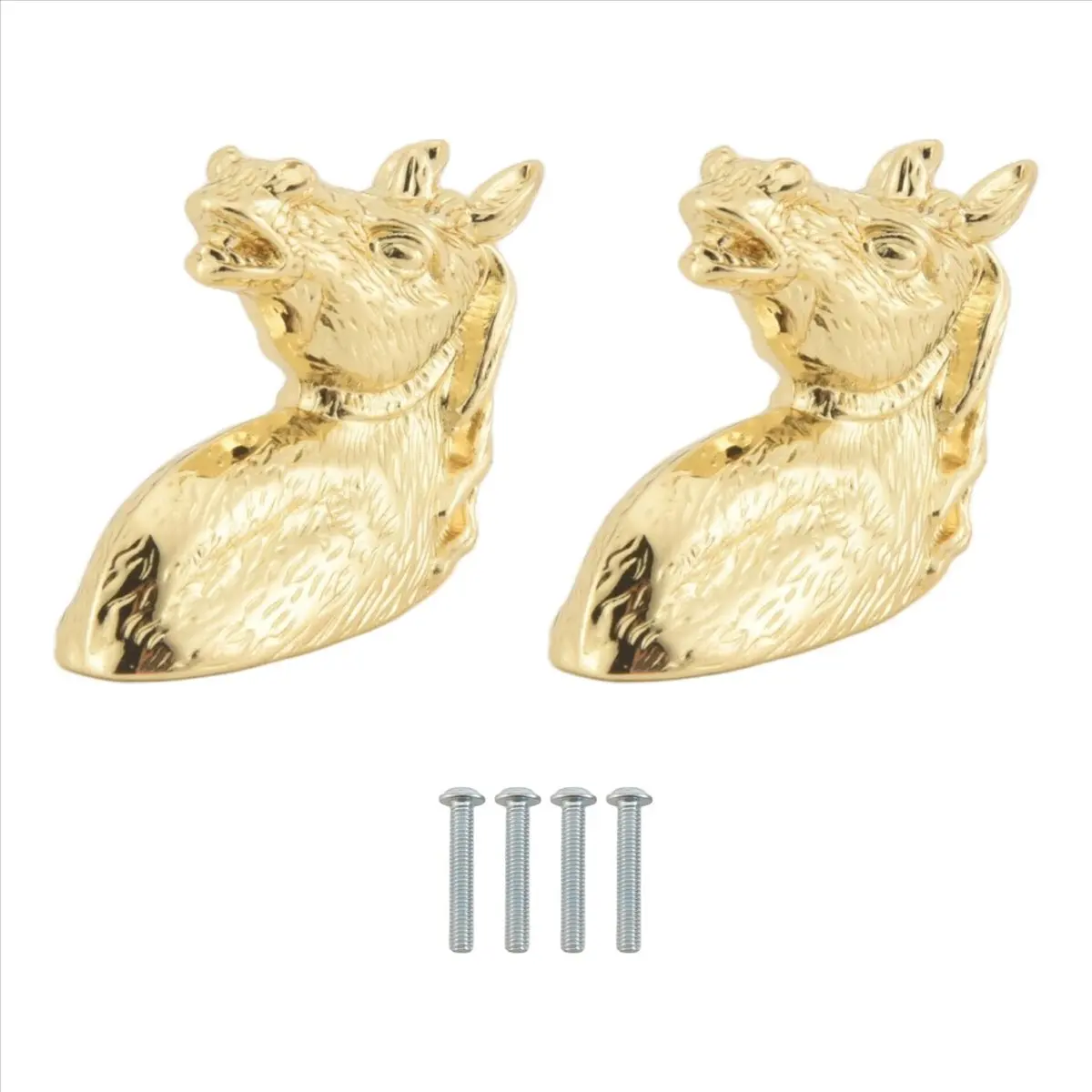 ABPP 2PCS Antique Door Handles Animal Handle Horse Head Zinc Alloy Cabinet Handle Knob with Screws (Golden)