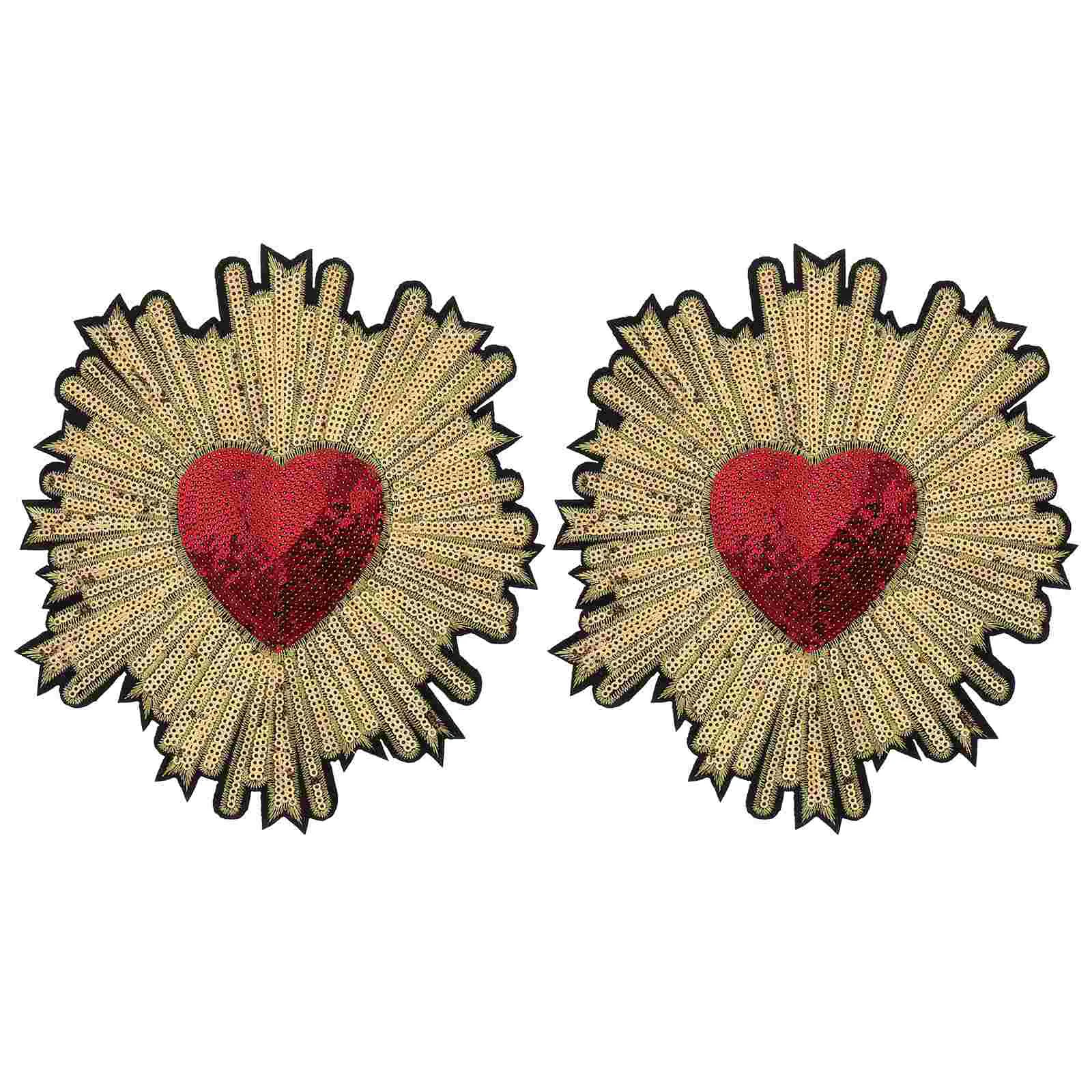 

2 Pcs Sequin Embroidered Patch Non woven Fabric Clothing Decor Peach Heart Stickers Mini Bride Nail Fashion Dress Accessories