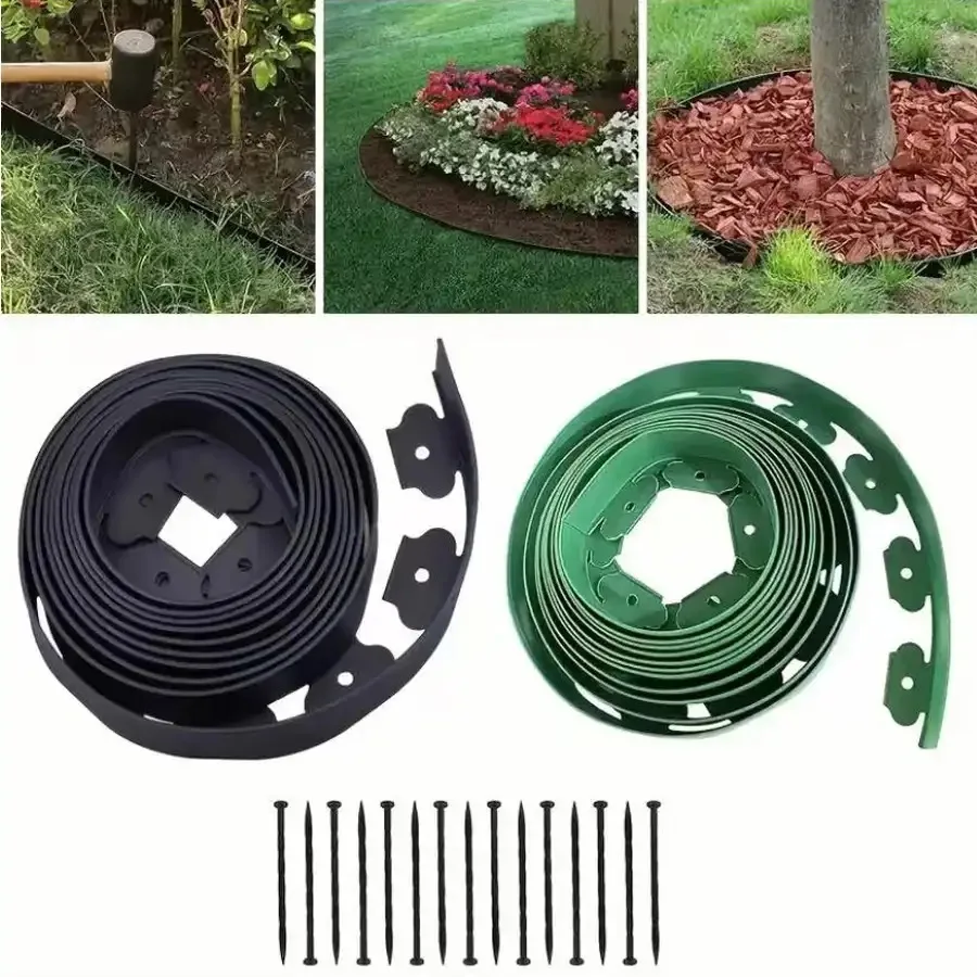 10m Stationary Garden Guardrail, Lawn, Grass, Plastic Edge Guard Landscape Edge Guard, Garden Edge Guard Kit with 30 Anchor Rod Easy to Install