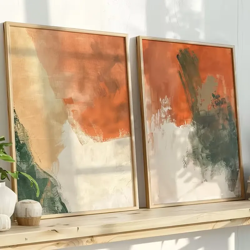2pcs Modern Minimalist Abstract Art Posters Terracotta Olive and Beige Art Canvas Poster Prints for Home Living Room Decoration