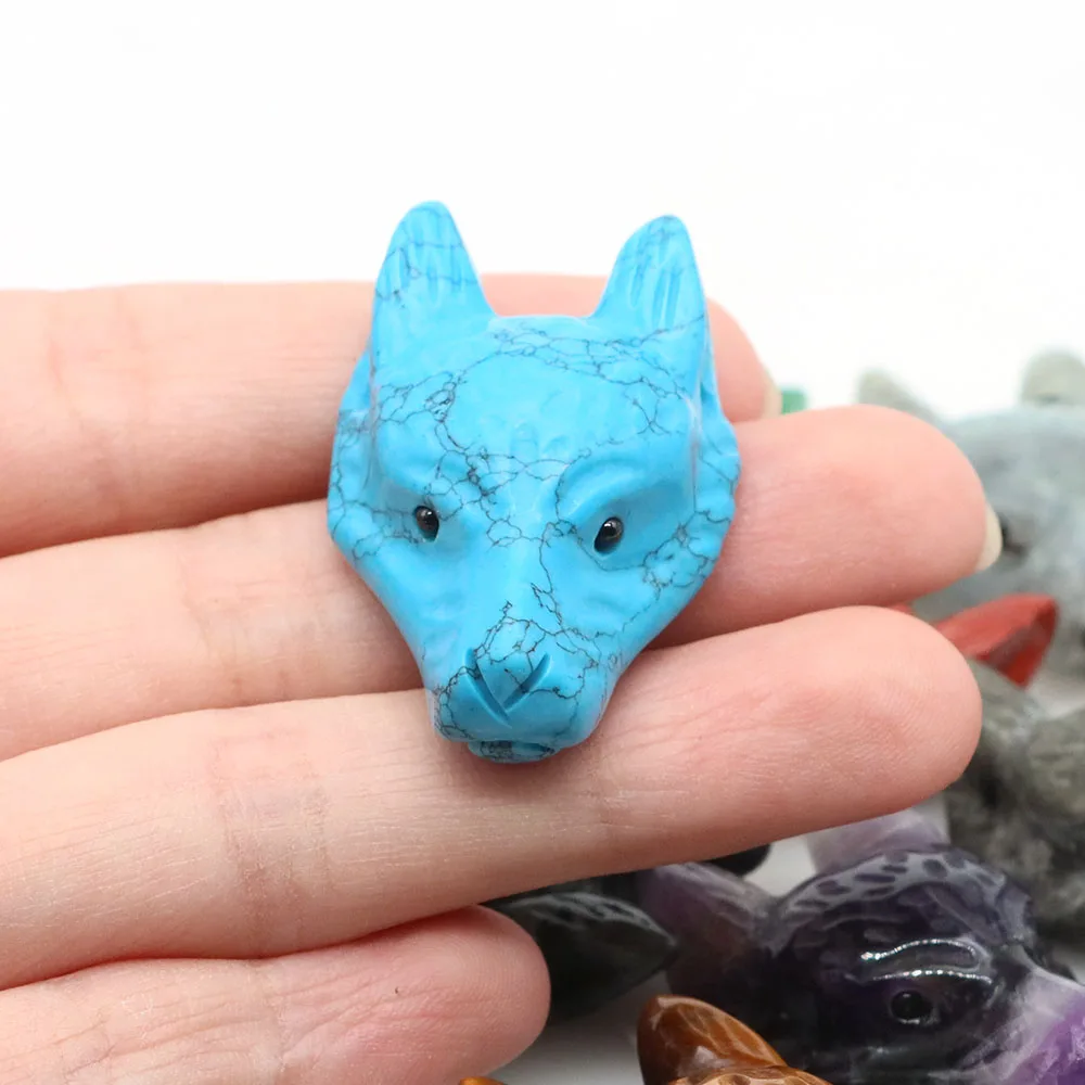 Natural Stone Wolf Head Healing Crystal Reiki Hand Carved Animal Statue Figurine Decor Gemstone Jewelry Accessories Gifts