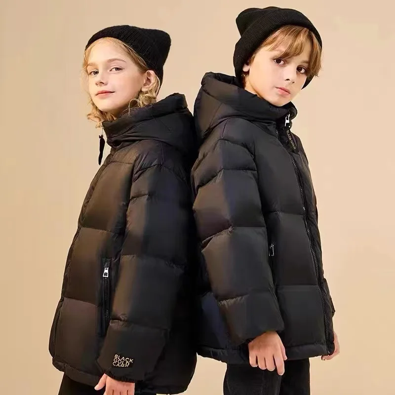 

2024 Winter Kids Boys Jackets Teenage Girls White Duck Down Snowsuit Loose Hooded Coats-30 Waterproof Children Warm Outerwear