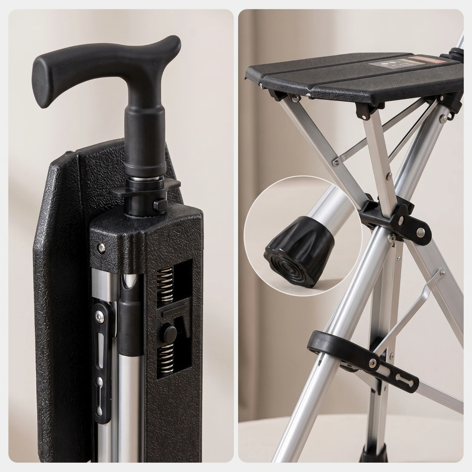 Walking Cane with Seat Foldable Cane with Seat Stool Collapsible Stable for Seniors, Outdoor Walks, Travel