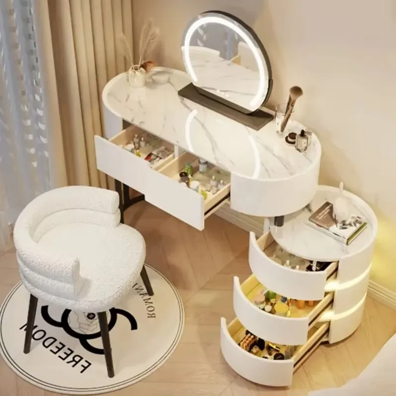 

Modern White Chair Vanity Table Nordic Aesthetic Living Room Makeup Dresser Drawers Luxury Tocador Mueble Bedroom Furniture