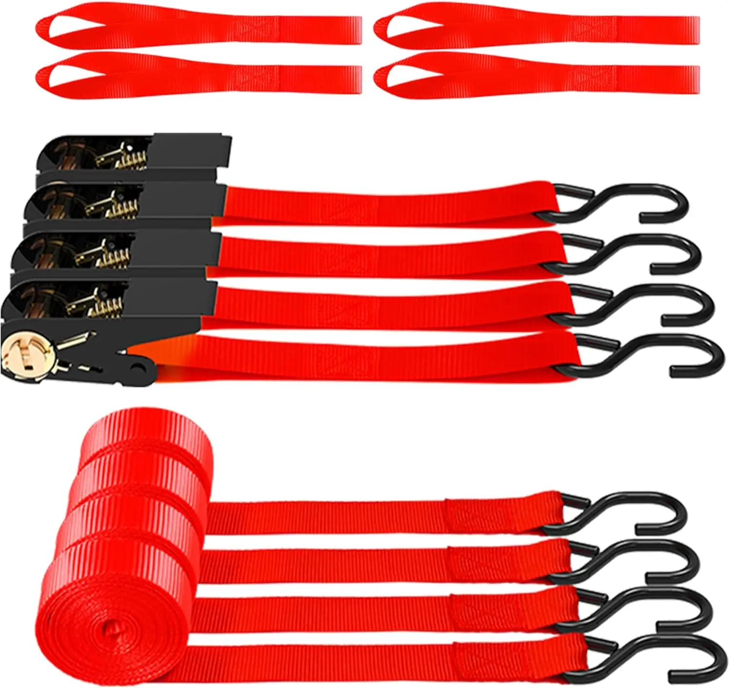 

1500 lbs Tie Down Straps Set, 4X 15ft Ratchet Straps with Soft Loops for Moving, Motorcycle, Red