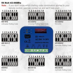 2 Channels RX MULTI 300-868MHz Tuya WiFi and RF Control  Receiver AC DC 9-30V Garage Door Switch For Gate Control 433mhz 868mhz