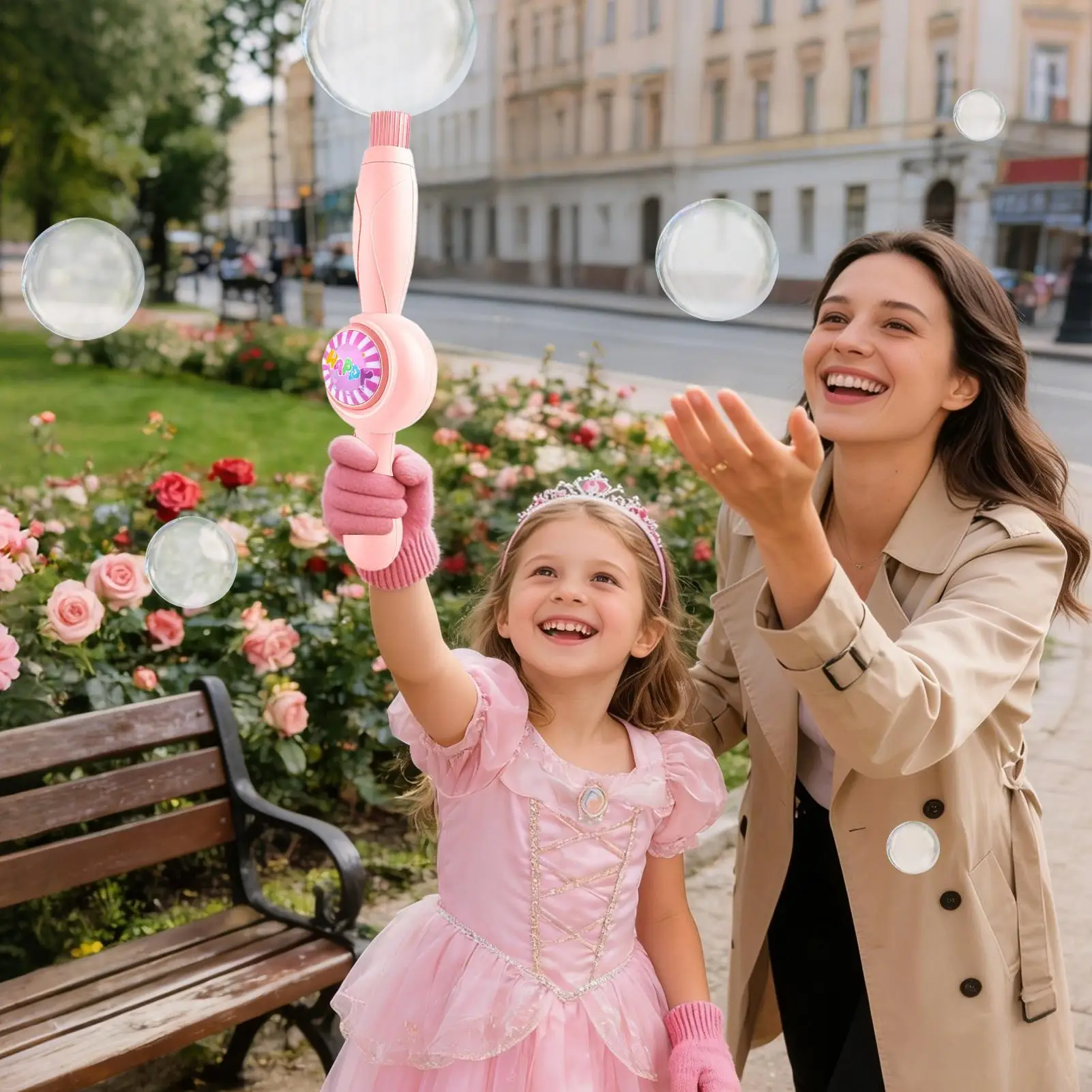 Machine interactive rechargeable de bulles de brouillard avec des lumières colorées baguette magique de bulle pour les enfants de 3 ans et plus de fête d'anniversaire de vacances