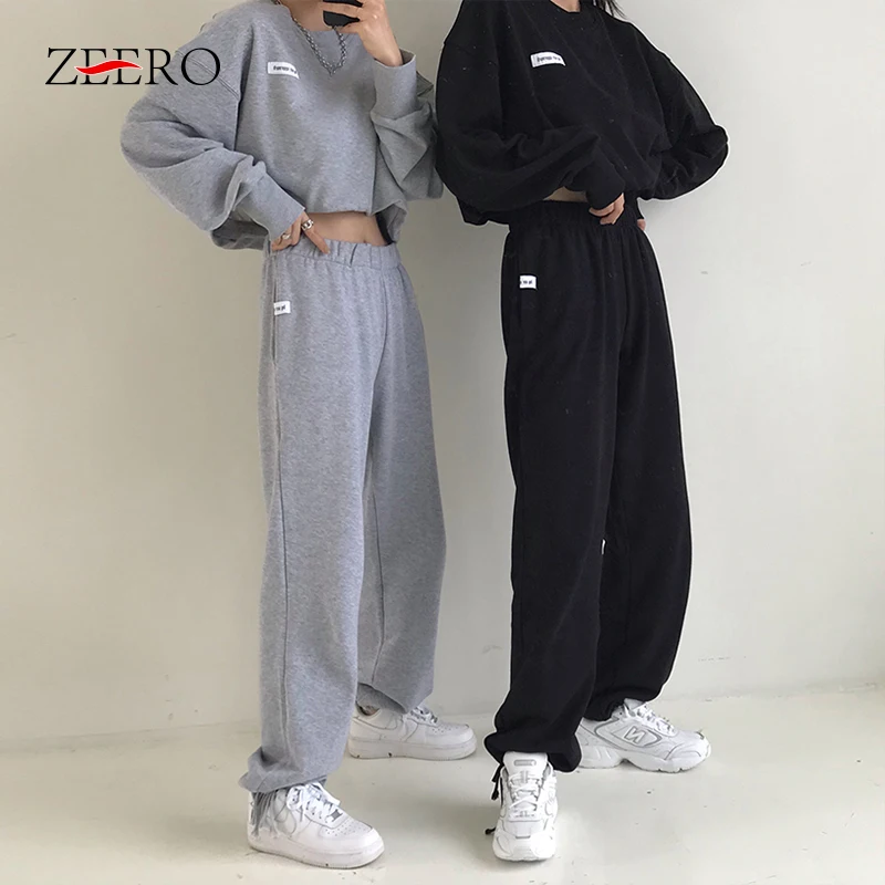 

Autumn Spring Casual Solid Tracksuit 2 Piece Sets Women Sweatshirt Pullover Crop Top + Sports Pants Set Suits Outfits