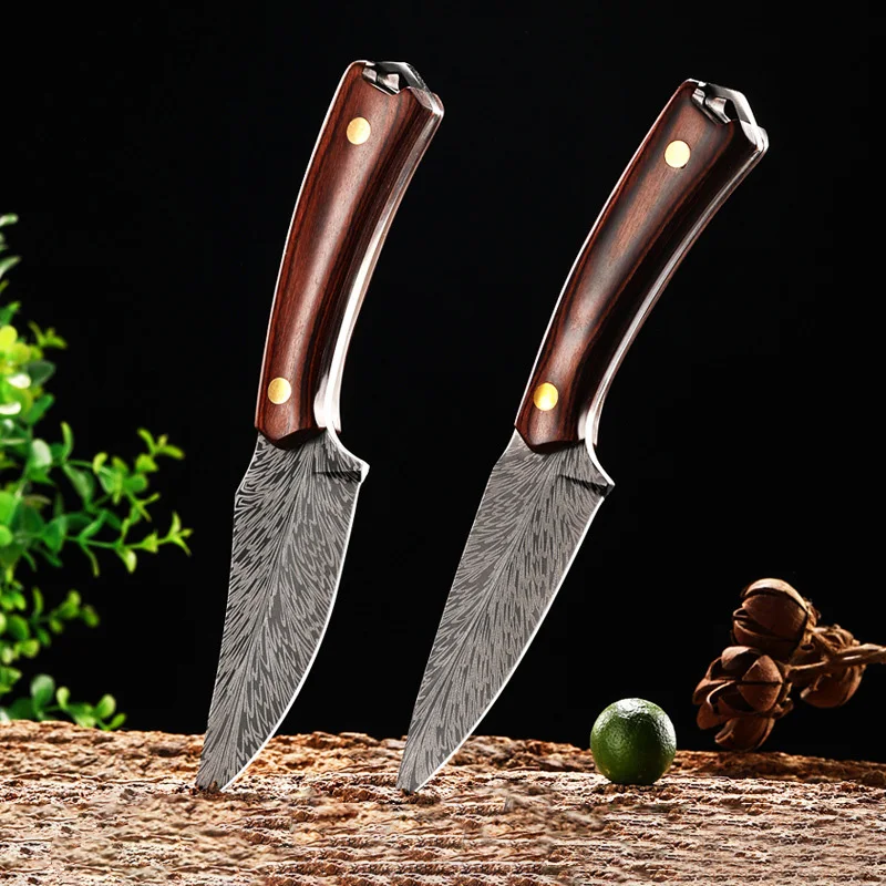 7.9-inch Damascus Pattern Kitchen Sliced Knife EDC Portable Camping Pocket knife Professional Chef Knife of Wooden Handle