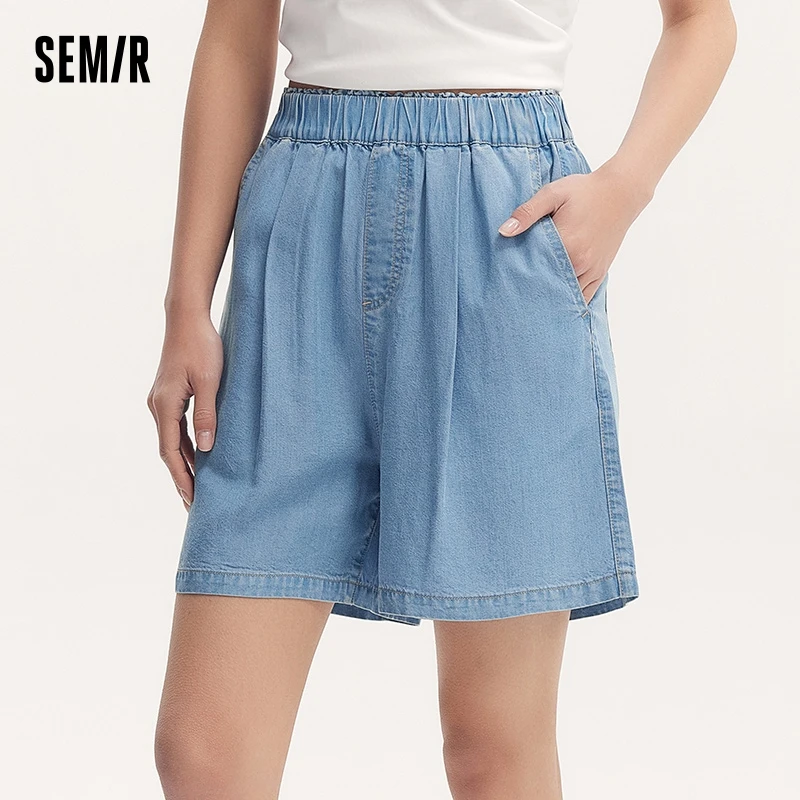 Semir Jeans Women Loose-Fit Simple And Versatile Casual Style 2024 Summer New Arrival Elastic Waistband Soft Denim Shorts