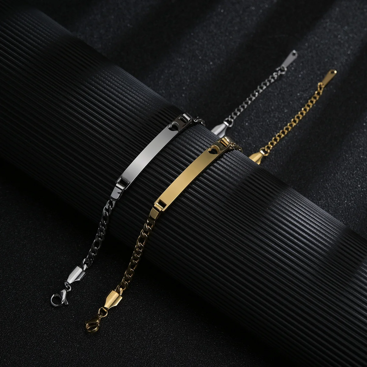 Stainless Steel Punk Men Women Bracelets Hip Pop Thick Hand Chain Blank Bar Couple Bracelet  Birthday Christmas Jewelry Gifts