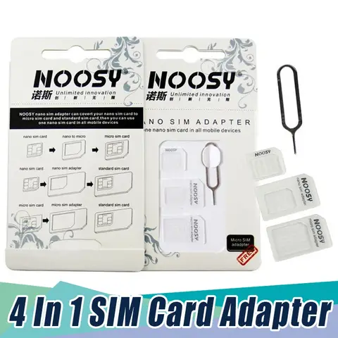 4 in 1 Micro Nano SIM Card Adapter Converter Kit with Eject Pin Needle for iPhone Huawei Samsung Smart Mobile Phone Sims Holder