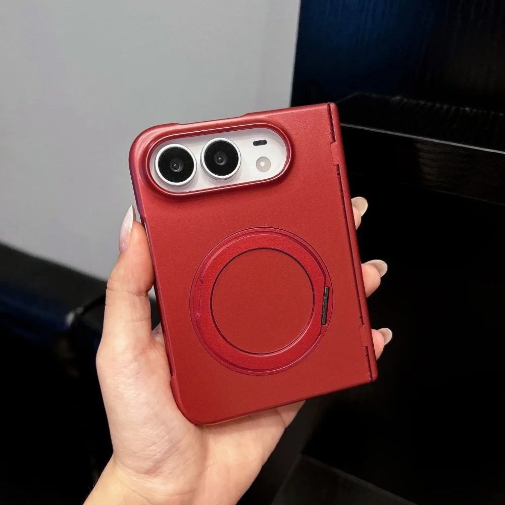 Ultra-thin Metal Paint PC Phone Case For iPhone Duo Magnetic Finger Ring Stand Anti-Fingerprint Spring Hinge Protection Cover