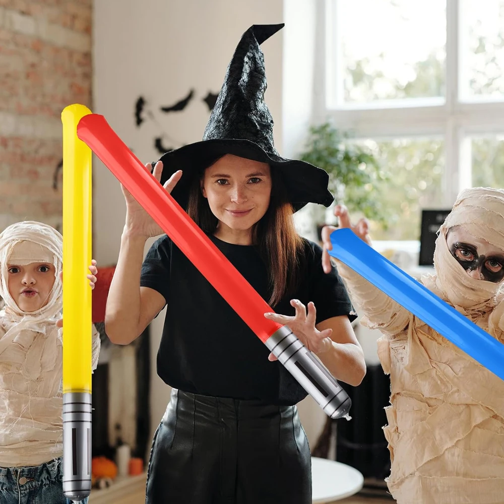 Conjunto de espada inflável colorida, 6/12 peças, balões, vara para festa temática, adereços de jogo cosplay