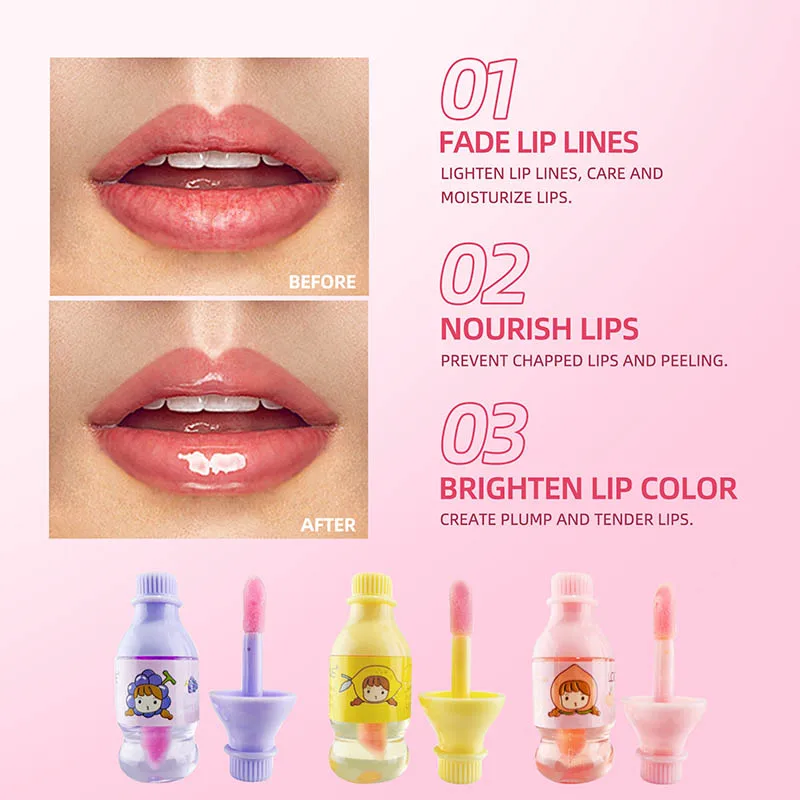 36Pcs Cute Drink Bottle Lip Oil Fruit Flavor Vitamin E Nurish Lips Moisturizing Lip Oil Lips Care Lips Makeup Wholesale