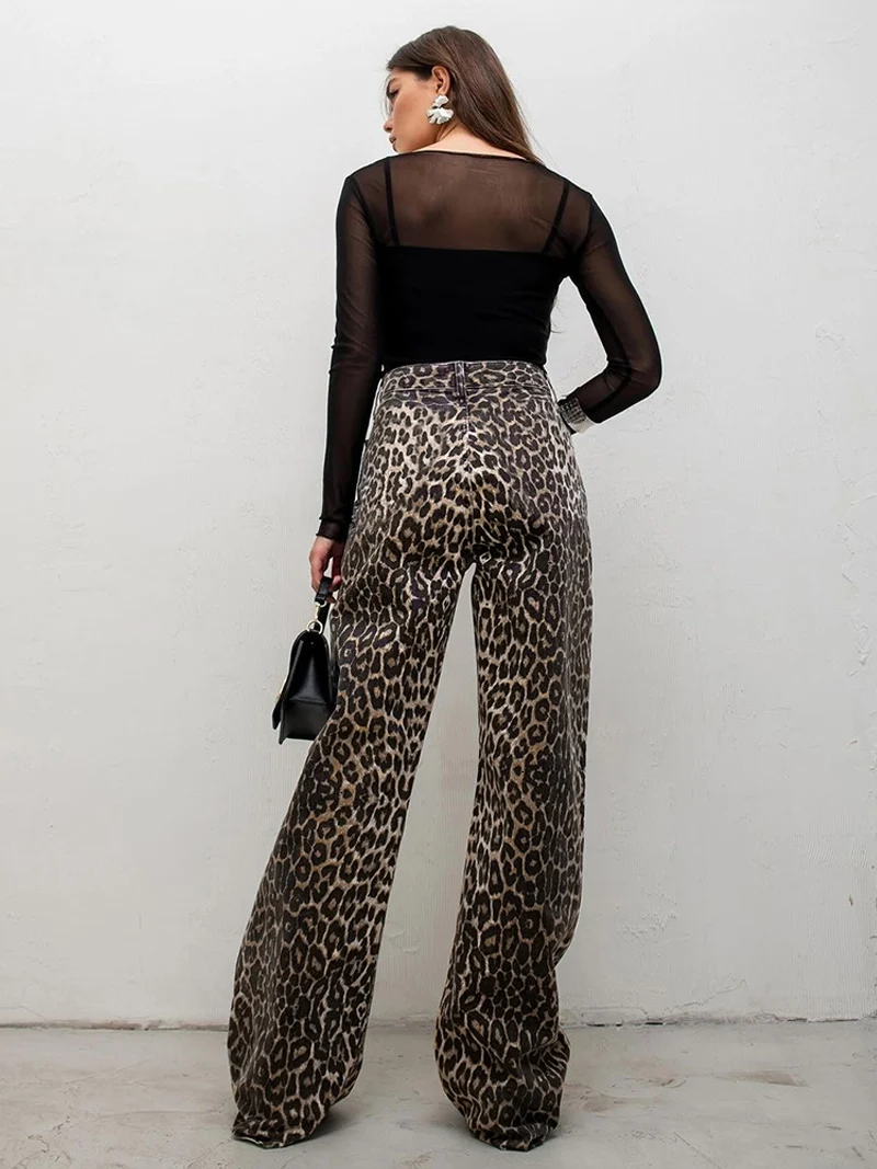 DGLUKE Vintage Leopard Jeans Woman High Waist Autumn Winter Trousers Y2K Streetwear Harajuku Straight Denim Jeans Pants