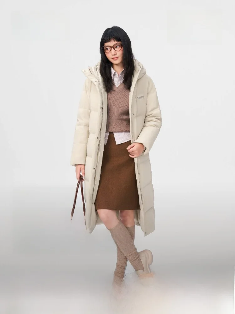 

Bosideng Winter Long down Jacket Women's Knee-Length Slimming Commute Hooded Warm Outerwear Casual Style Polyester Fiber