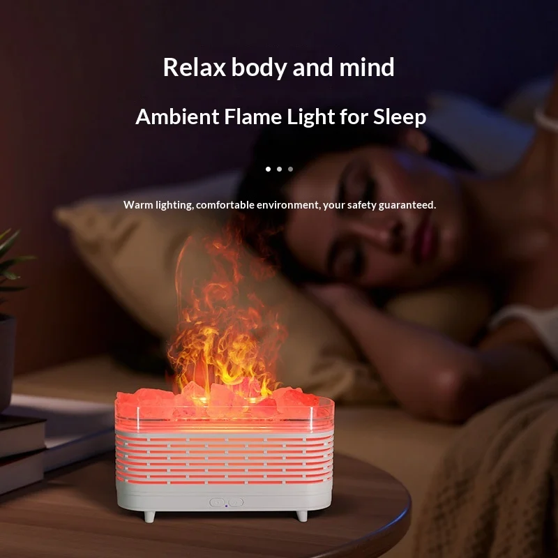 Himalayan Natural Rock Salt Crystal Atmosphere Lamp Humidifier Aromatherapy Machine with Colorful Flame Effect