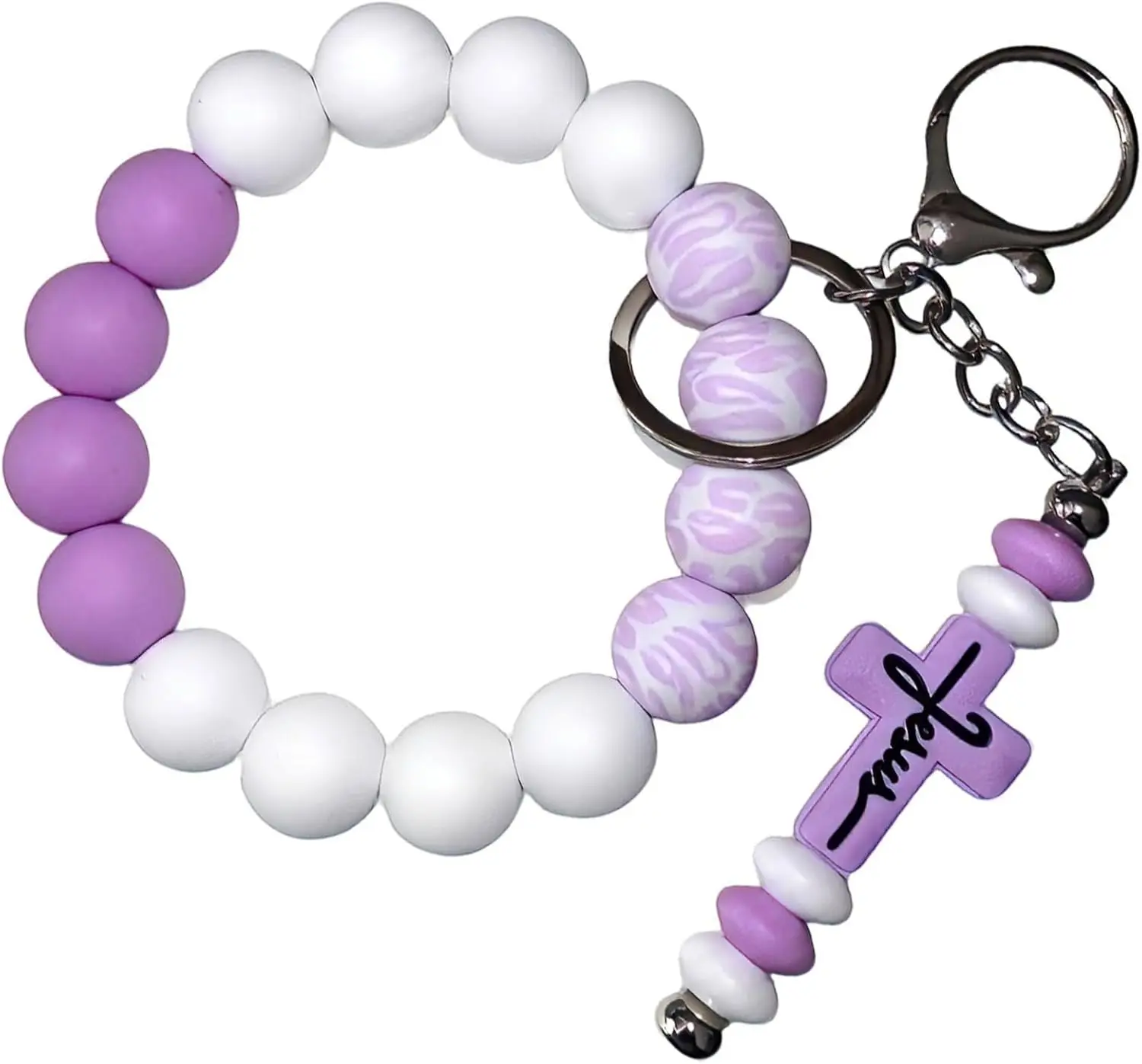 

Silicone Beaded Keychain Wristlet Bracelet with Cross Charm for Women