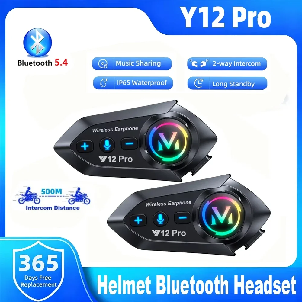 Y12 Pro Motorcycle Helmet Bluetooth Intercom  Voice Assistant Multi-scene Mixing Music Sharing Distance 500M IP56 Waterproof