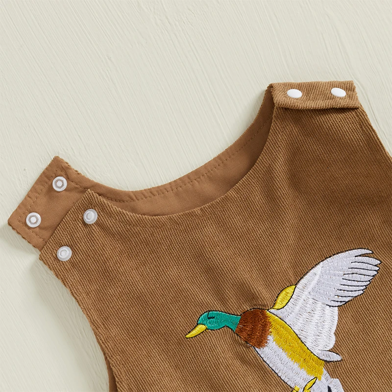 Pudcoco Kids Boys Bib Overalls Duck Embroidery Sleeveless Corduroy Jumpsuit Suspender Pants for Toddler Baby 0-18M