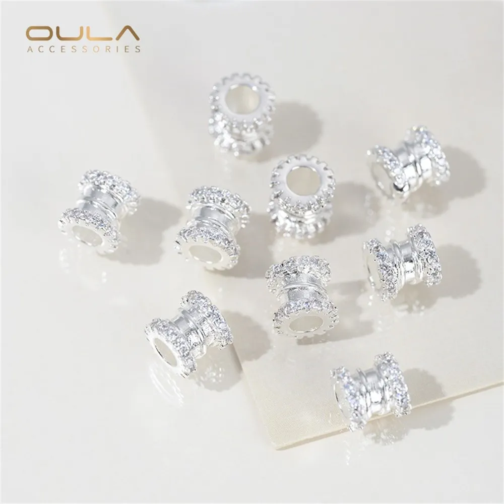 

1PCS Silver-plated Zircon Spacer Beads, Bright Silver Lulutong Pendant, Through-hole Spacer, Diy Beaded Jewelry Material