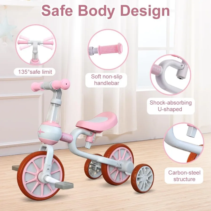 Bicicleta para niños pequeños 3 en 1 para niñas de 2 a 4 años, triciclo para niños con asiento ajustable, Pedal desmontable y ruedas de entrenamiento, Baby Ba