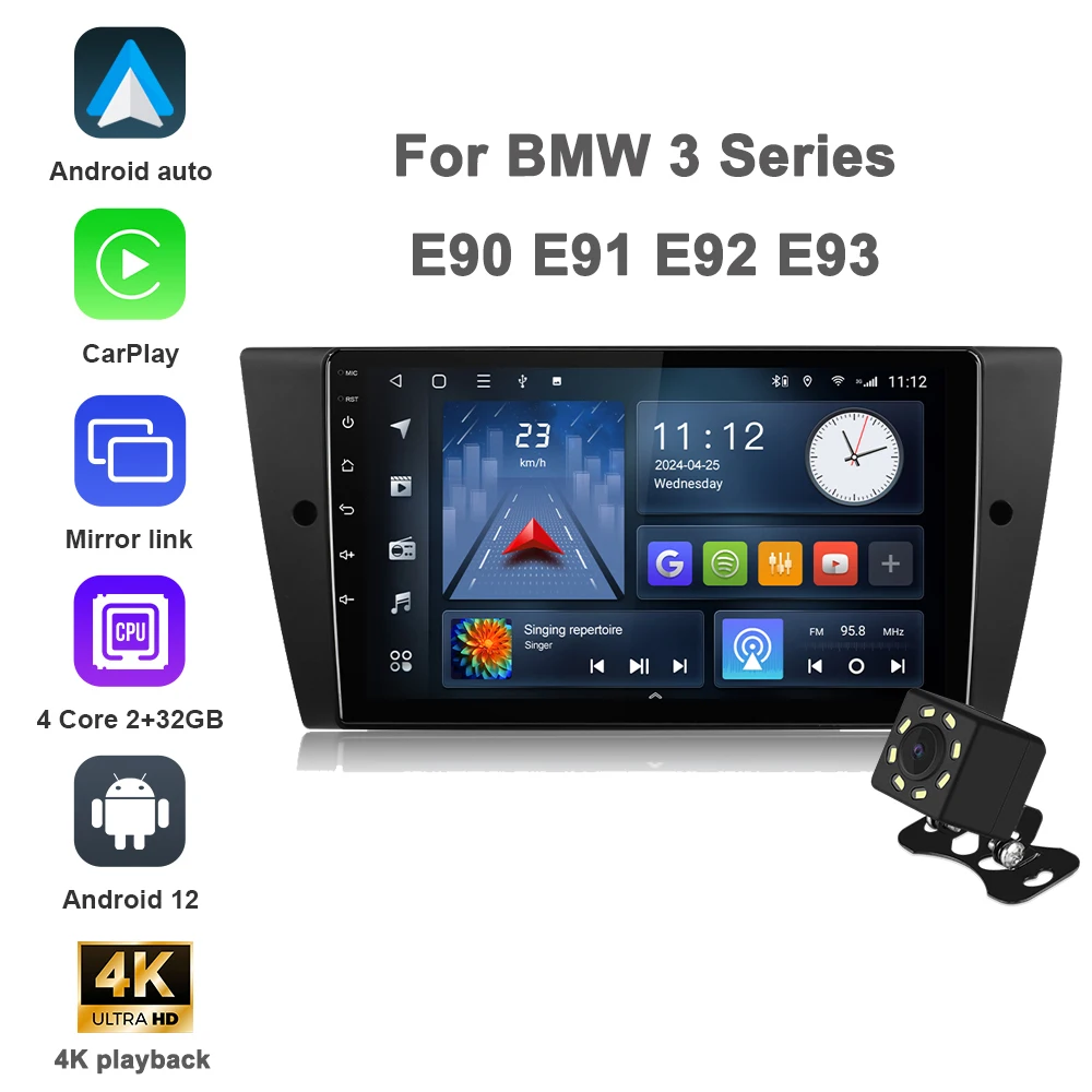 

EBILAEN Android 12 Car Stereo Radio for BMW 3 Series E90 E91 E92 E93 Android auto GPS Carplay Mirror Link WIFI