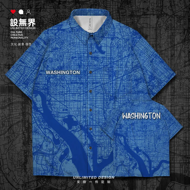 Столица Соединенных Штатов США Карта Вашингтона Рубашка с короткими рукавами на пуговицах Рубашки одежда с воротником повседневная летняя одежда Столица Соединенных Штатов США Карта Вашингтона Рубашка с короткими рукавами на пуговицах Рубашки одежда с воротником повседневная летняя одежда