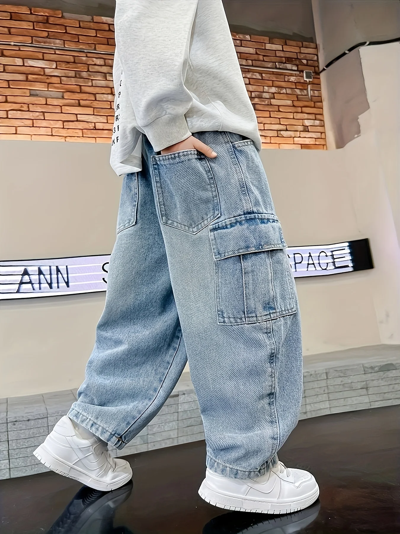 Boy's Large-Sized Casual Four-Season Wearable Stylish and Handsome Street Straight-Leg Workwear Casual Jeans.