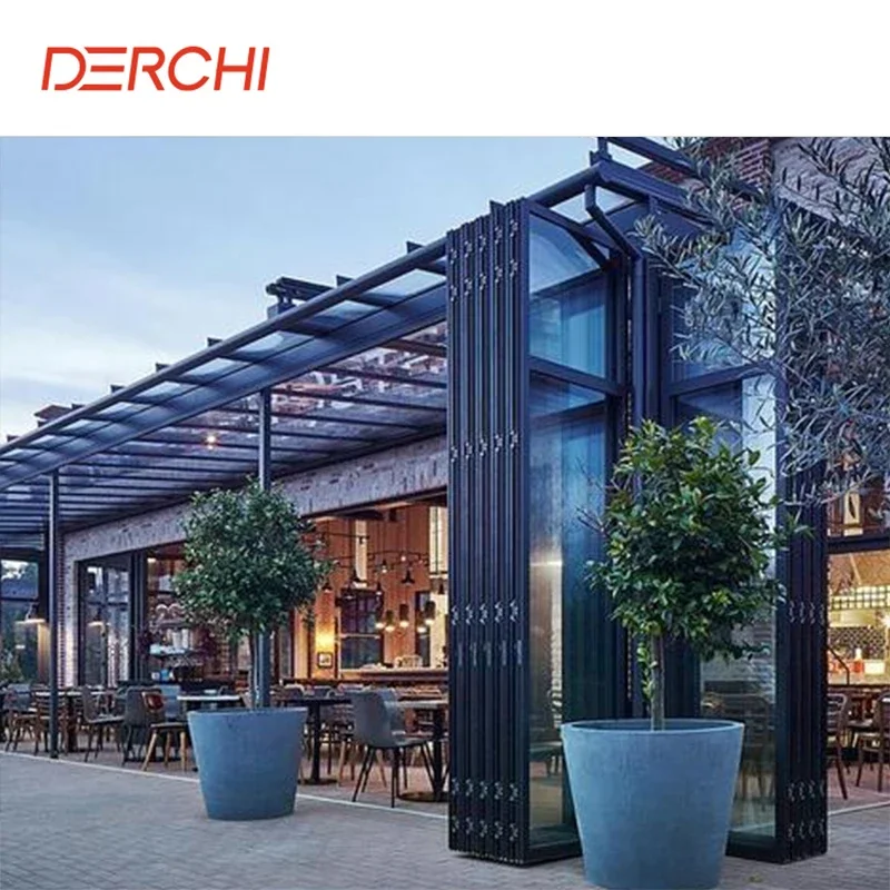 DERCHI Customized Modern Glass Aluminum Alloy Storefront Exterior Commercial Folding Door