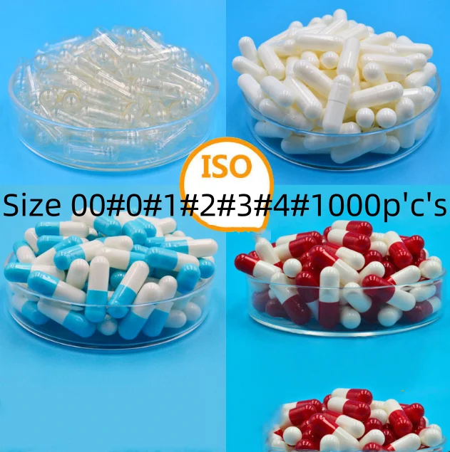 

1000pcs Size 00# 00# 0# 1# 2# 3# 4#empty capsule Clear Transparent White-White Hard Gelatin Empty Capsules