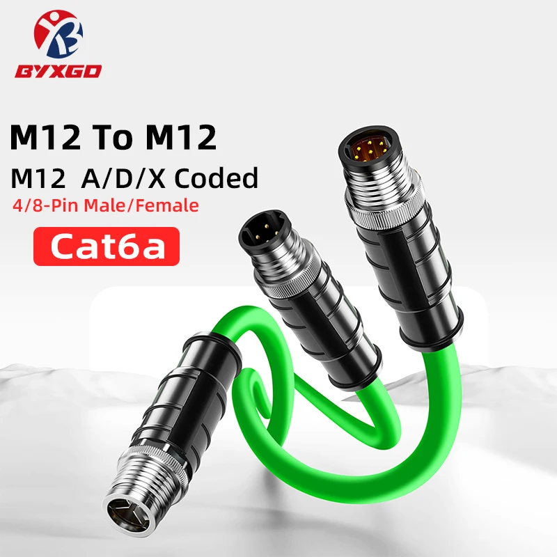 M12 To M12 Ethernet cable,CAT6A High Flexibility PoE Industrial Network cable,M12 Connector A/D/X Coded,4/8-Pin M12 Extension
