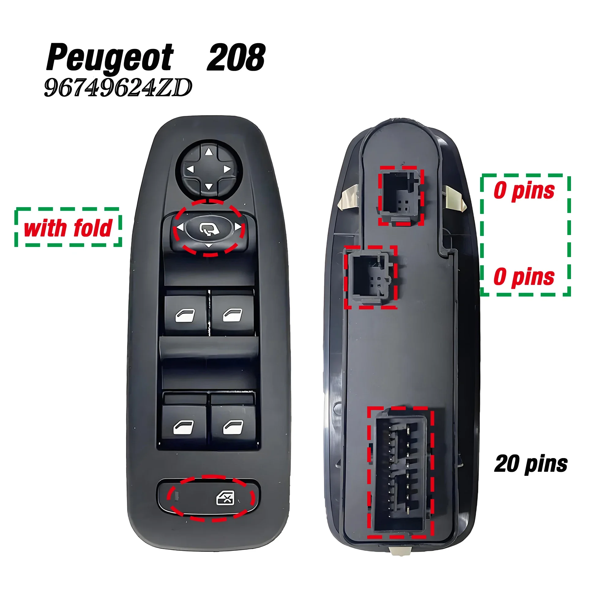 For Peugeot 208 Hatchback 2013-2019, Left Driver Side Master Power Window Control Switch OEM 96749624ZD, Direct Fit.