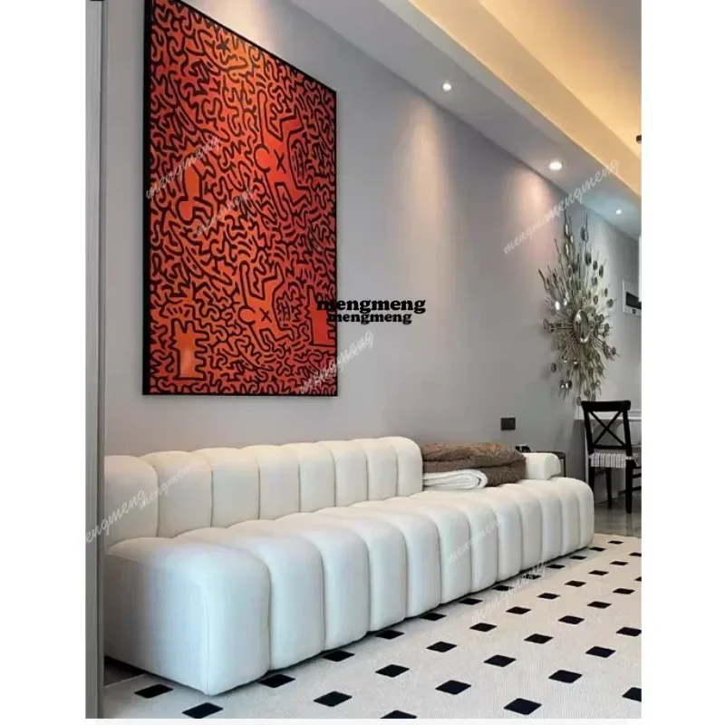 

E182 Nordic lamb wool sofa small apartment straight row living room without armrests medieval cream combination