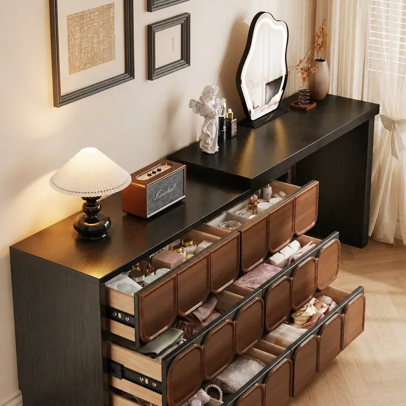 Antique Dresser Chest Cabinet Solid Wood Core Storage Retro Makeup Table for Master Bedroom End of Bed Integrated Furniture